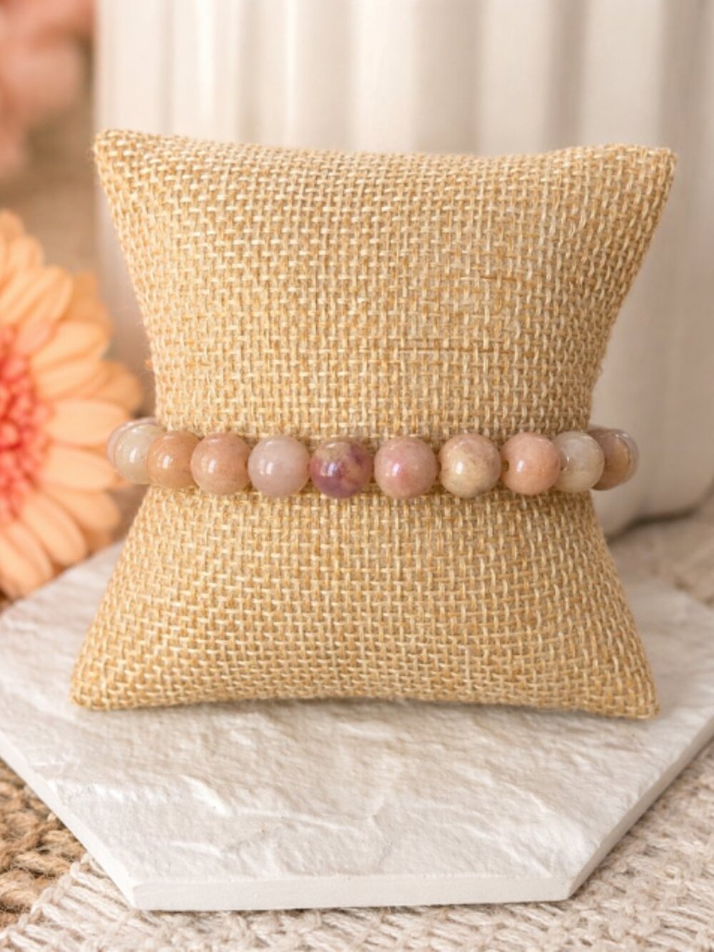 Natural Peach Moonstone Crystal Bracelet 8mm Beads Gemstone Healing Jewelry